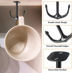 Anchor Shape Zinc Alloy Double Prong Ceiling Hooks, 4-Pack Under Shelf Coat Hooks Hanging Towel Robe Clothes Cap Bathroom Kitchen Cabinet Garage Use (Black)