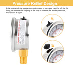 Vacuum Gauge 2-1/2" Dial Liquid Filled -30 inhg/0, Rubber Protective Case, 1/4" Brass Lower Mount, Including 1/4" to 1/8" Thread Adapter and Teflon Tape