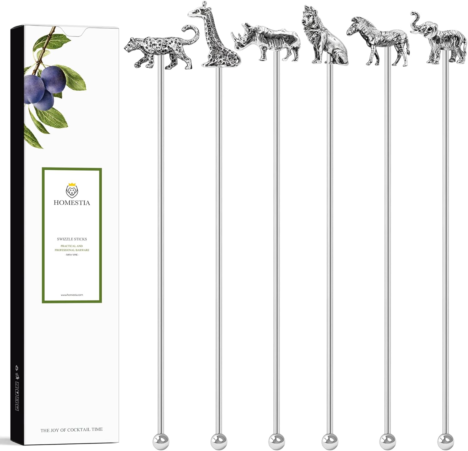 Homestia Swizzle Stick, Stainless Steel Coffee Stirrers, 7.5" Reusable Cocktail Picks Drink Swizzle Stir Sticks, 6PCS Reusable Coffee Beverage Drink Swizzle Stick Tools with Animal Design
