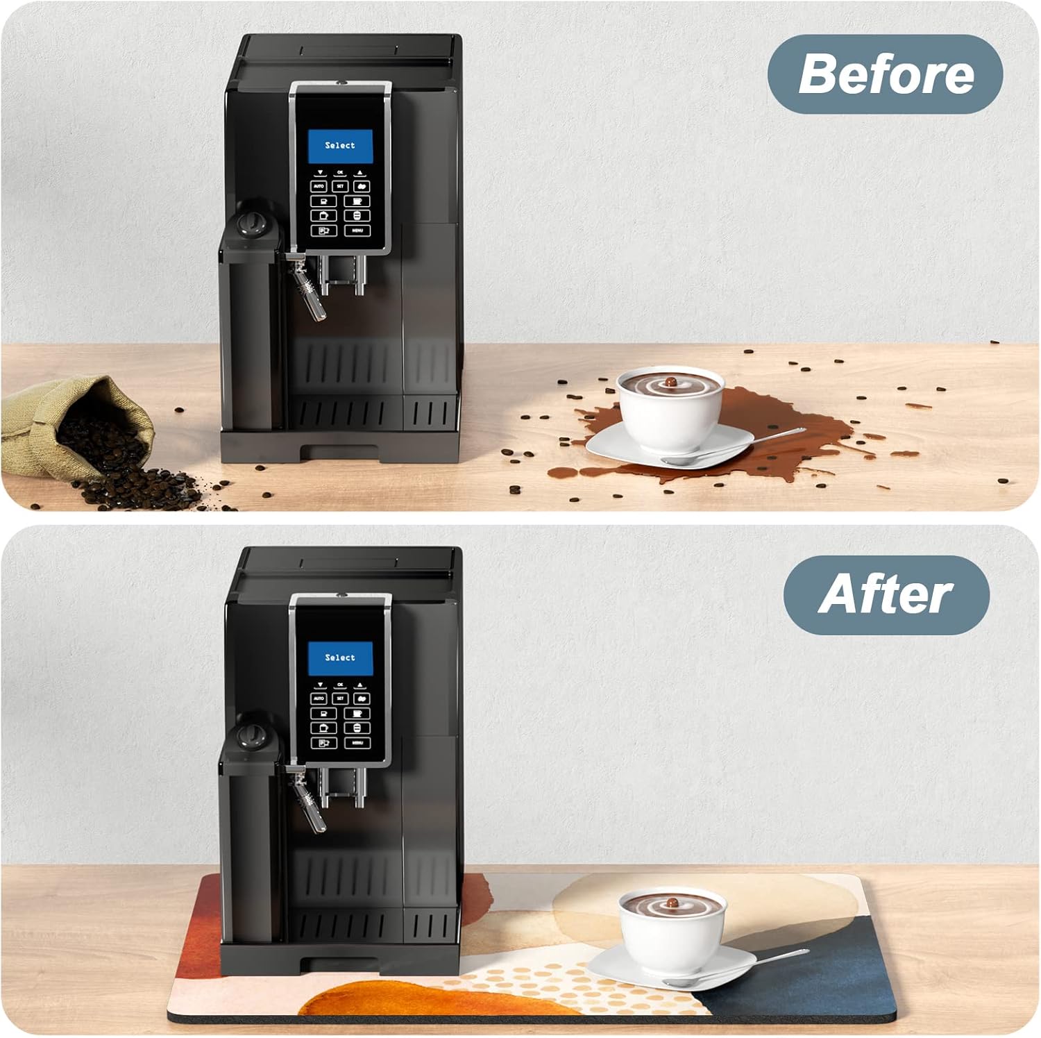 Rnivvi Coffee Mat, 16" x 24" Cute Boho Theme Coffee Bar Mats for Espresso Machine Station Accessories and Organizer, Hide Stain Rubber Backed Absorbent Dish Drying Pad for Kitchen Counter, Stones