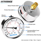 MEANLIN MEASURE -30inHG~60Psi Stainless Steel 1/4" NPT 2.5" FACE DIAL,Vacuum Pressure Gauge,Center Back Mount, with 1/4" x 1/2" NPT and 1/4" x 3/8" NPT Hex Bushing