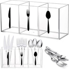 Suzile Acrylic Cutlery Storage Organizer Bin Silverware Caddy Countertop Knife Spoon and Fork Holder Kitchen 3 Section Tableware Storage Box for Cabinet Indoor Home Flatware Dining Room (Clear,L)