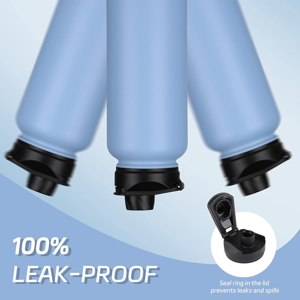 HASLE OUTFITTERS 40oz Stainless Steel Water Bottle, Vacuum Insulated Double Walled Leak Proof Sports Water Bottle with 2 Lids (Straw and Spout Lid) Thermo Mug Keep Cold and Hot(Blue,4)