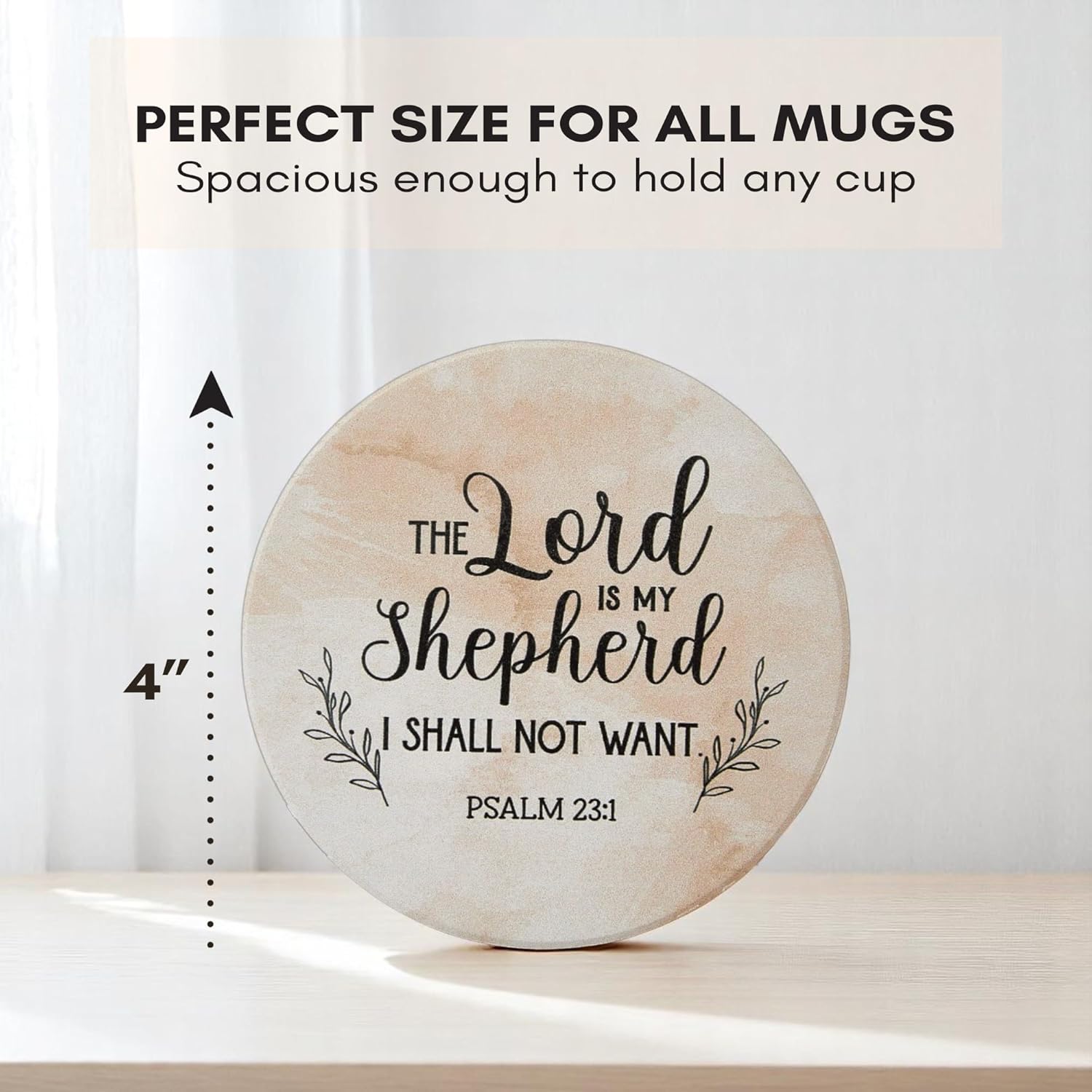 Absorbent Coaster Set of 6 with Holder, Drink Coasters for Coffee Table, Kitchen, Home Decor, Cute Ceramic Round Coasters, Alternative to Silicone, Cork or Glass Coaster (Blessed)