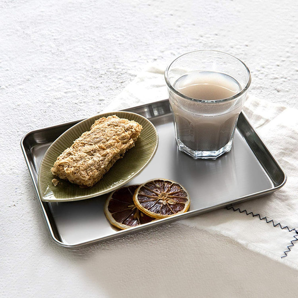 P&P CHEF 9 Inch Baking Cookie Sheet, Oven Pan Tray Stainless Steel Sheet Pan for Kitchen, Oven Bakeware for Multi Uses, Shiny Look & Dishwasher Safe, Healthy & Heavy Duty, 4Pcs