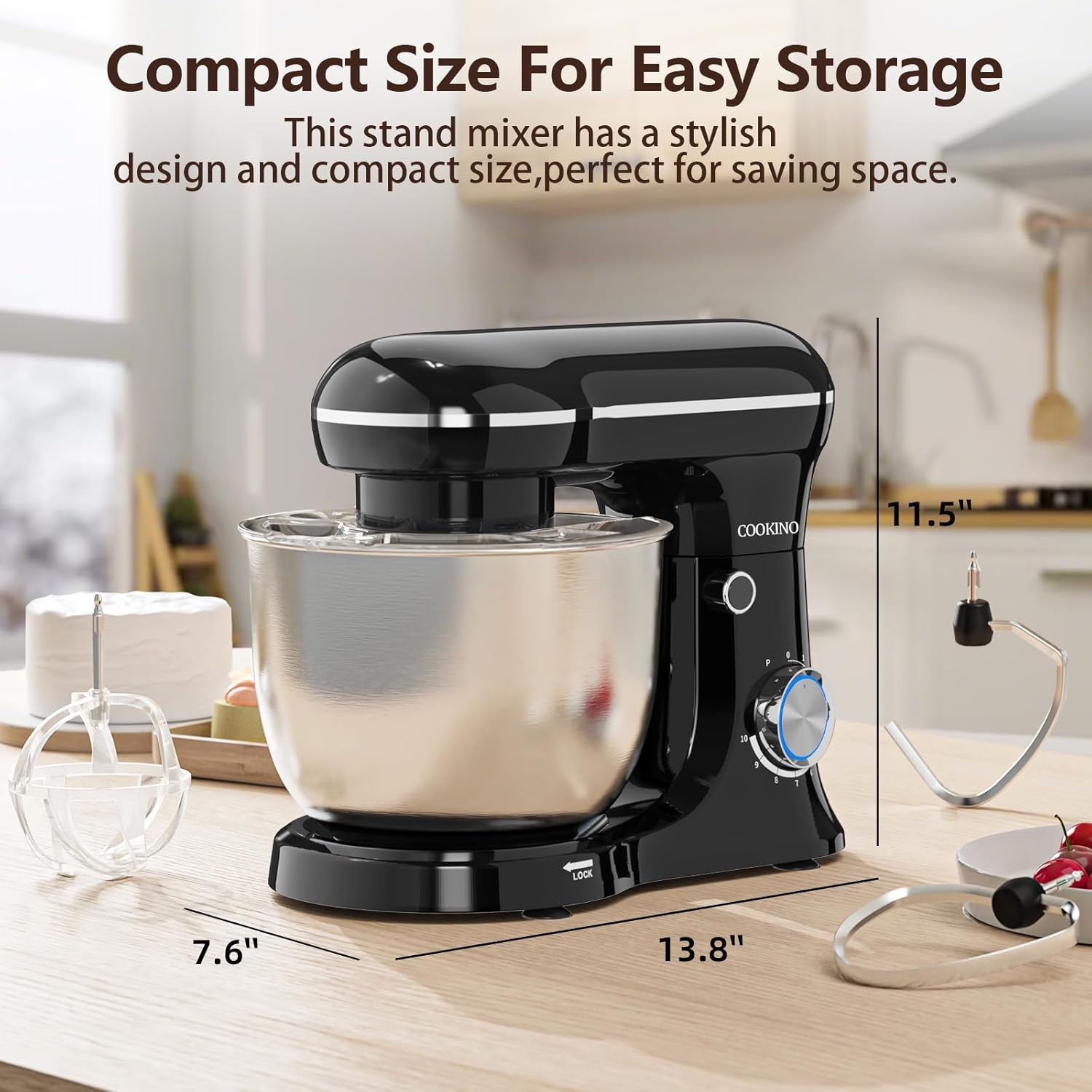 Electric Stand Mixer,10 Speeds Tilt-Head Food Mixer, 3-IN-1 Kitchen Mixer for Daily Cooks with 6 QT Bowl,Dough Hook, Beater, Whisk (Onyx Black)