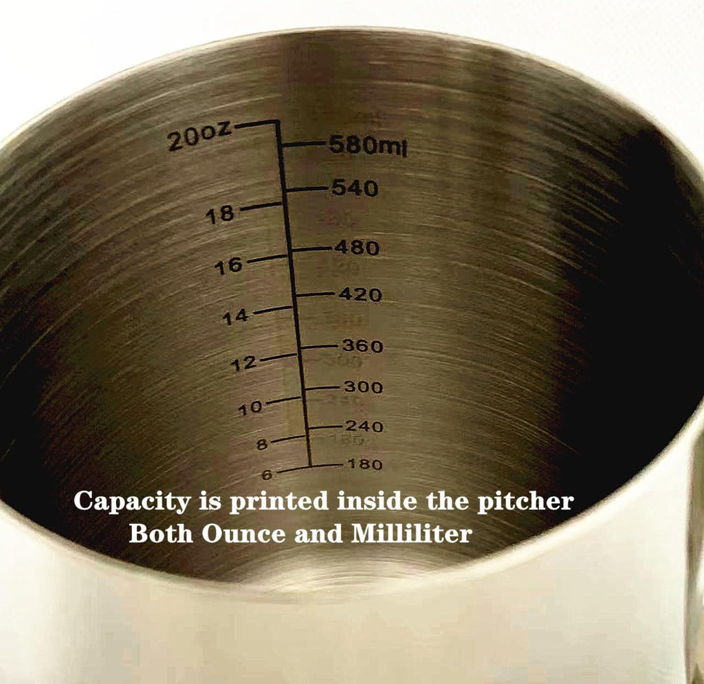 Milk Frothing Pitcher for Coffee, Barista Steaming Jug (21 Ounces with Thermometer Pen)