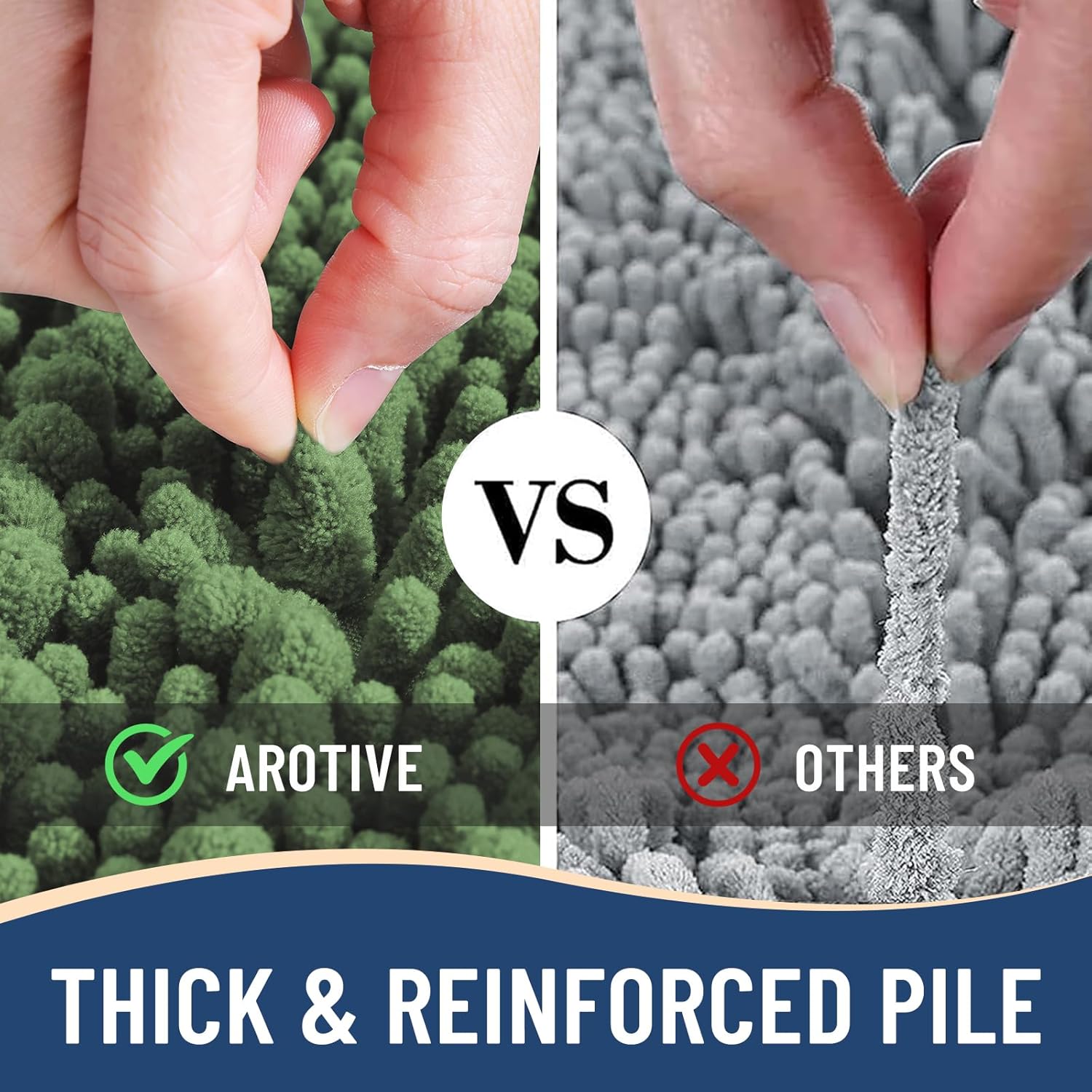 Arotive Luxury Chenille Bathroom Rug Mat, Extra Soft Thick Absorbent Shaggy Bath Rugs, Non-Slip Machine Wash Dry, Plush Bath Mats for Bathroom, Shower and Tub, 30x17, Olive Green