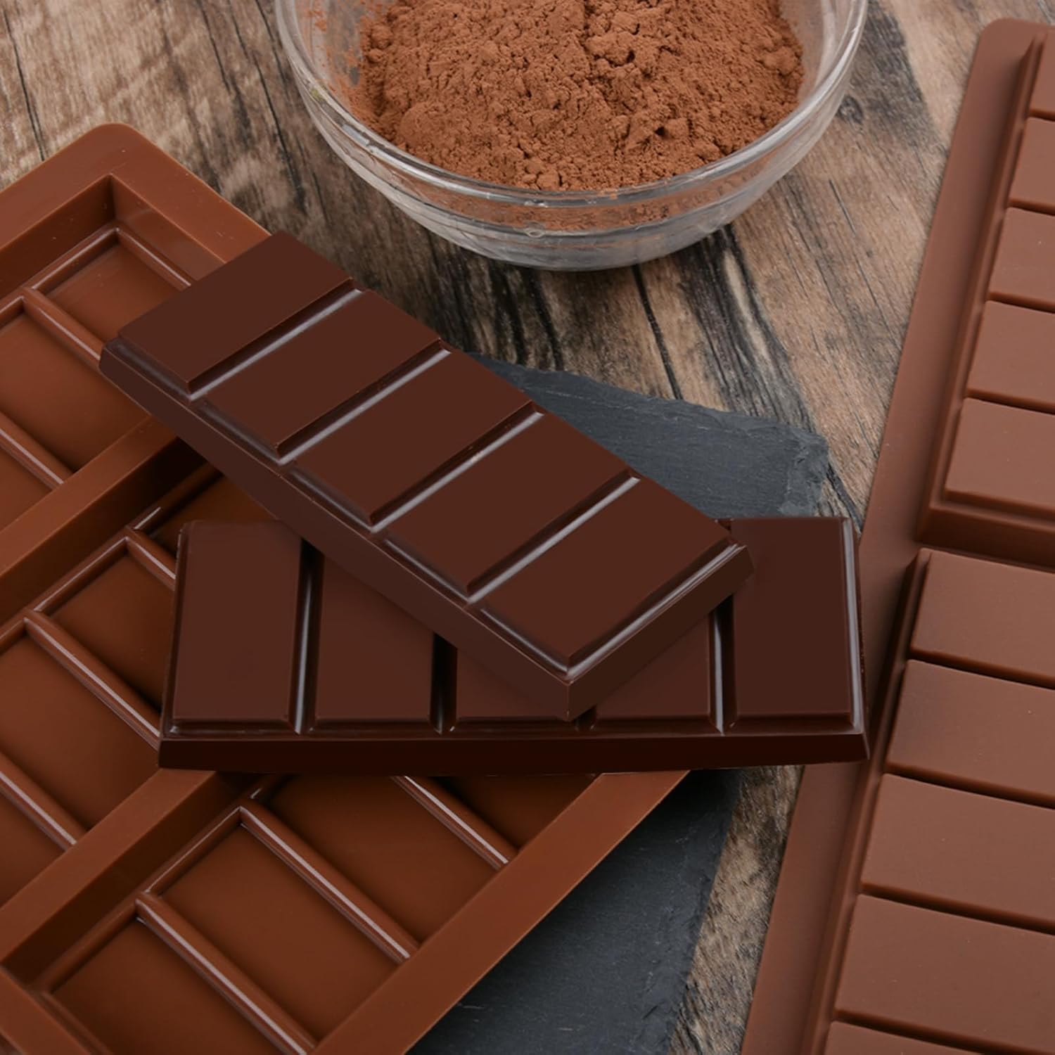 Silicone Chocolate Bar Mold Reusable-Nonstick Baking Molds for Homemade Candy, Ice Cubes, DIY Treats 2 Pack (5 Snap)