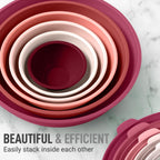 Zulay Kitchen 12 Piece Plastic Mixing Bowls with Leak-Proof Lids Set - Microwave and Freezer Safe Kitchen Mixing Bowls for Preparing, Serving and Storing - Large Nesting Bowls (Red Ombre)