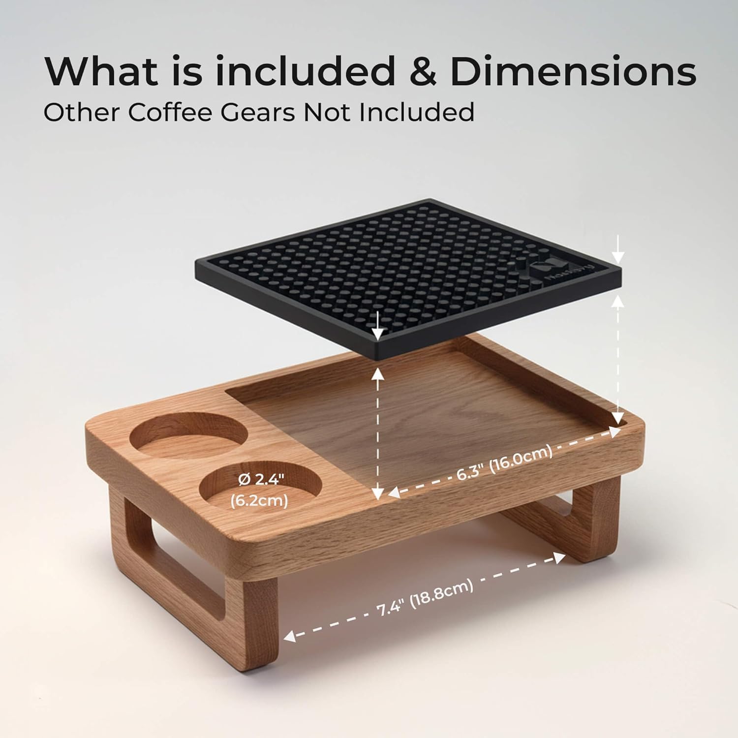 Coffee Organizer Station Oak Wooden Riser Display Stand, for Pour Over & Espresso Tools, Fits Chemex, Bodum, COSORI, Moka Pot, Manual Coffee Grinder, Coffee Scale, with Black Coffee Mat for Countertop