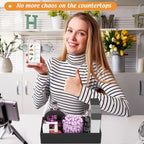 Black Bamboo Drawer Organizer - Silverware&Utensil Holder Organizer for Kitchen Drawers, Multi-Use Drawer Dividers Boxes for Bathroom Counter，Cabinet, Garage, Office Desk, Makeup, Jewelry (12*6*2.5)