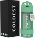 Coldest Insulated Water Bottle with Straw Lid - Stainless Steel Metal Insulated Bottle for Men & Women (Green Aurora Glitter, 14 oz)