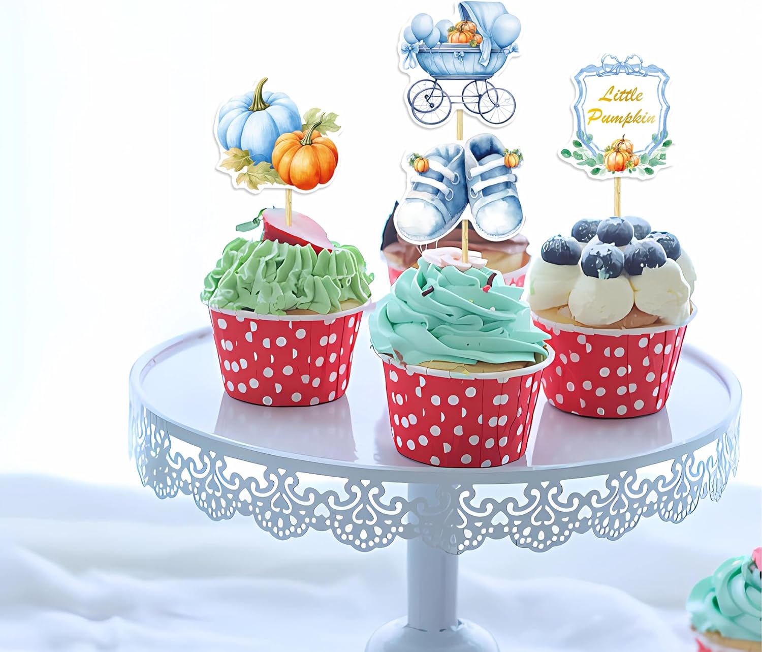 36Pcs Little Pumpkin Cupcake Toppers Blue Pumpkin Cupcake Picks Little Pumpkin Baby Shower Cake Decorations Thanksgiving Party Cake Decorations Kids Birthday Party Supplies