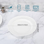 Large White Dinner Plates 12 inch, Ceramic Dinner Plates Set of 4, Basketweave Wide Rim Stackable Hotel Value Round Coupe Shape for Restaurant, Kitchen, Party, Home, Gifts, Microwave Dishwasher Safe