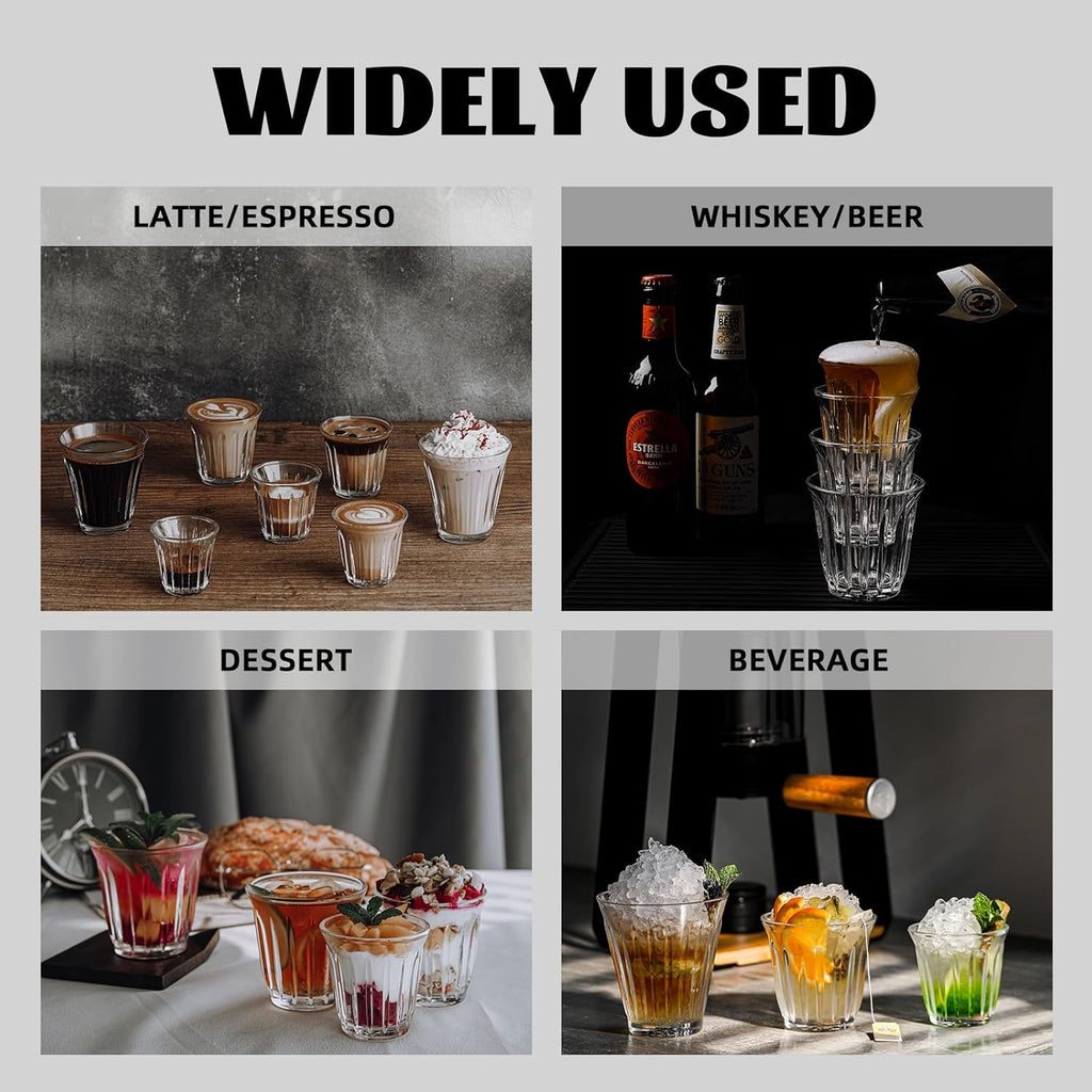 MHW-3BOMBER Coffee Glasses Set of 6 Drinking Glasses 8.1OZ Latte Glasses for Espresso, Whiskey, Vodka, Spirits & Liquors G6193-OS