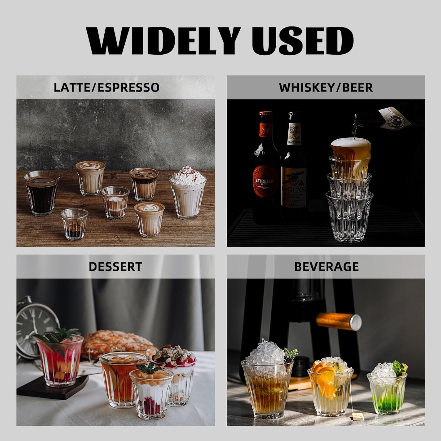 MHW-3BOMBER Espresso Coffee Glasses Set of 6 Drinking Glasses 8.1OZ Latte Glasses for Beverage, Water, Whiskey, Juice, Cocktail, Beer G6195-0S