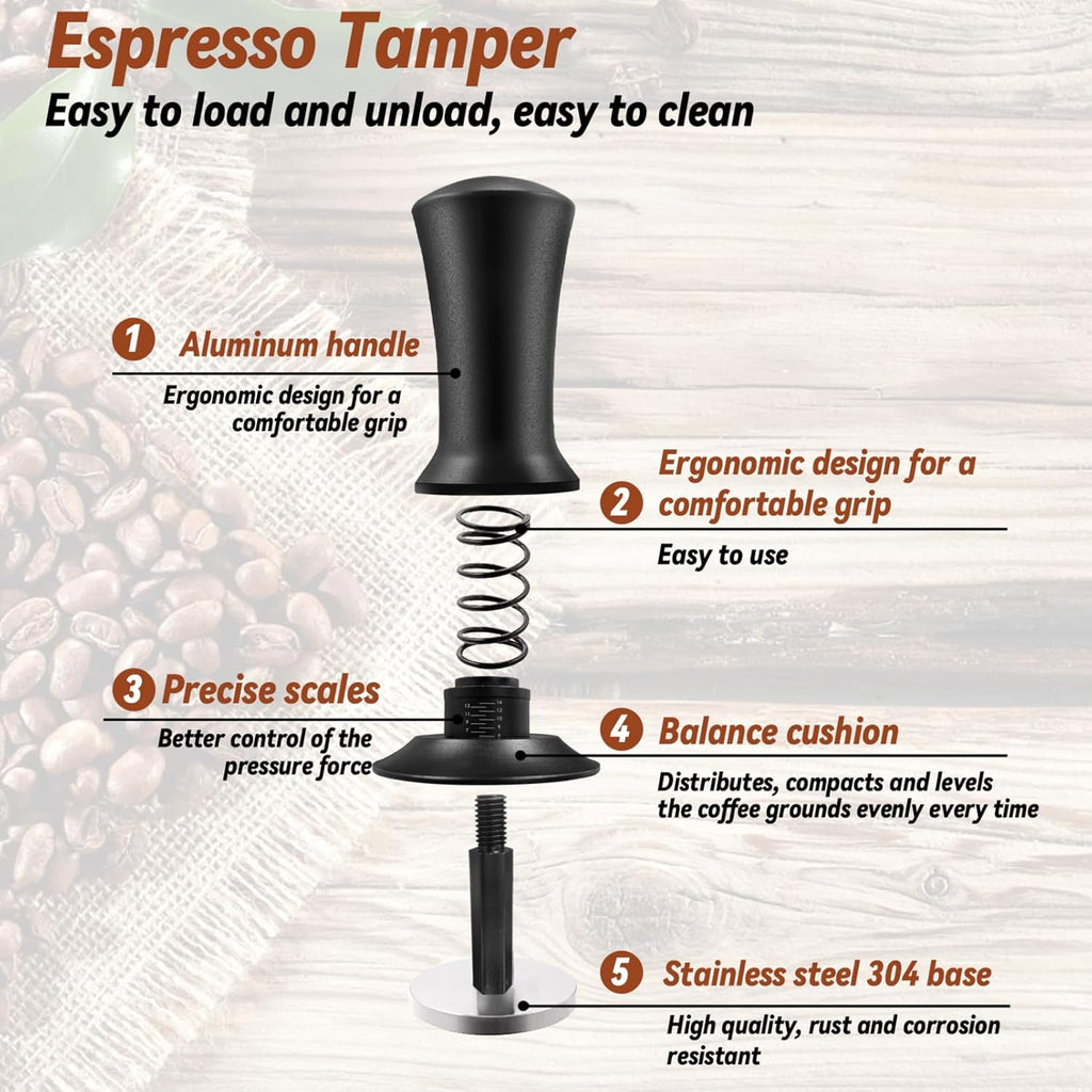 53mm Espresso Hand Tamper, 22 PCS Coffee Tamper Set, Espresso Accessories with 53mm Espresso Tamper, WDT Tool, Frothing Pitcher, Latte Art Pen, Coffee Stirrer, Tamper Mat, 16 Coffee Stencils