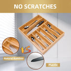 Silverware Organizer Kitchen Drawer Organizer Utensil Organizer Bamboo Silverware Holder Cutlery Organizer in Drawer Flatware Organizer Tray(7 slots, Natural
