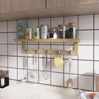 SMIBUY Coat Hooks with Shelf Wall-Mounted, 29.2 Inch Entryway Coat Rack for Wall, Bamboo Hanging Shelf with 5 Double Metal Hooks for Bathroom, Bedroom, Kitchen, Living Room, Mudroom (Natural)