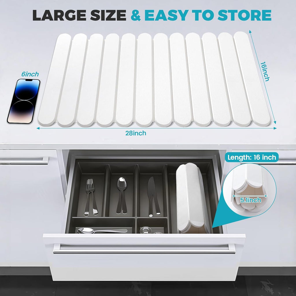 Extral Large Quick Dry Stone Drying Mat for Kitchen Counter,28"(L)x16"(W) Collapsible Eco-Friendly Absorbent Diatomaceous Earth Mat for Dishes Cups,Dish Drying Mats (White-Ellipse, 28x16 inch)