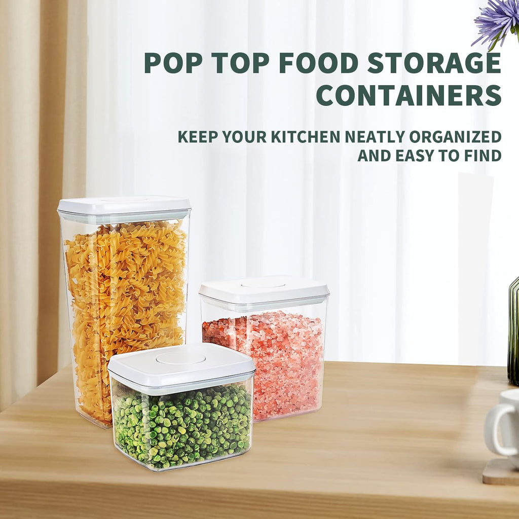 Pop Top Food Storage Containers, Leakproof Pantry Food Storage Containers, Kitchen Storage Containers with Lids Airtight 3-Piece - 3.5Qt/2.1Qt/1.3Qt