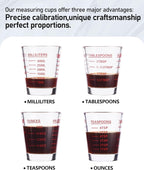 Shot Glasses Measuring Cup Set 2PACK Espresso Shot Glasses Liquid Heavy Glass 26-Incremental Measurement 1 OZ, 2 TBS, 6 TSP, 30 ML Kitchen Tools (RED&Black)
