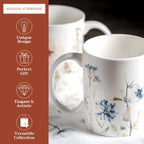 Maison d' Hermine Coffee Mug with Handles Fine Bone China Mugs Pack of Two Tea Cups for Hot Beverages Cappuccino Latte Home Restaurant Office Perfect for Gift (Ice Florals, 15 Ounce)