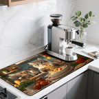 17"x 32" Coffee Bar Mat, Cat Chef Absorbent Dish Drying Mat Cuttable Hide Stain Draining Table Pad for Kitchen Counter, Coffee Bar Accessories