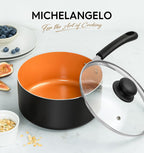 MICHELANGELO Nonstick Sauce Pan With Lid, 3QT Ceramic Saucepan, Copper Saucepans, PFAS-FREE Pot, Small Pots For Cooking, Multipurpose Cooking Pots For Home Kitchen, Dishwasher Safe