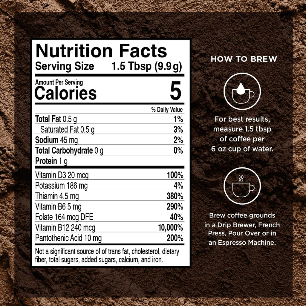 VitaCup Genius Ground Keto Coffee w/Turmeric, MCT Oil, B Vitamins, D3, Ground Coffee Medium Dark Roast, Bold & Smooth, 100% Arabica Coffee Grounds, 6 bags, 11oz each