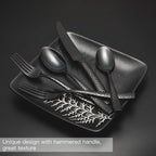 Silverware Set Black Flatware Set Hammered Stainless Steel Cutlery Set Mirror Finished 60 Pieces Home Faimily Use Service for 12