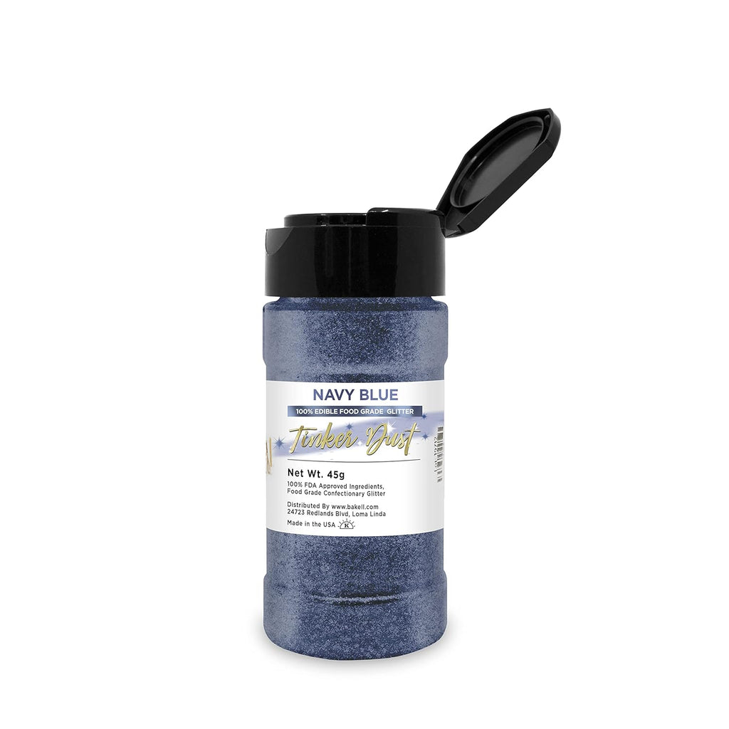 BAKELL Navy Blue Edible Glitter, 45 Grams | TINKER DUST Edible Glitter | KOSHER Certified | 100% Edible Glitter | Cakes, Cupcakes, Cake Pops, Drinks, Dessert Vegan Glitter & Dusts (45g Shaker, Navy Blue)
