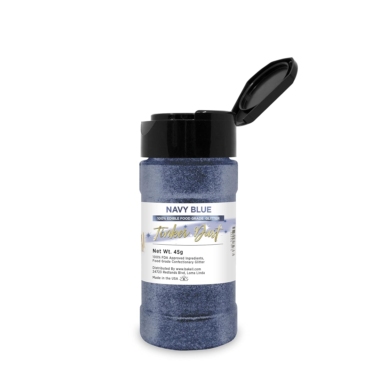 BAKELL Navy Blue Edible Glitter, 45 Grams | TINKER DUST Edible Glitter | KOSHER Certified | 100% Edible Glitter | Cakes, Cupcakes, Cake Pops, Drinks, Dessert Vegan Glitter & Dusts (45g Shaker, Navy Blue)