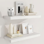 Fun Memories 24 Inch Floating Shelves for Wall, 9 Inch Deep White Rustic Wood Wall Mounted Shelves for Bathroom, Kitchen, Living Room, Set of 2