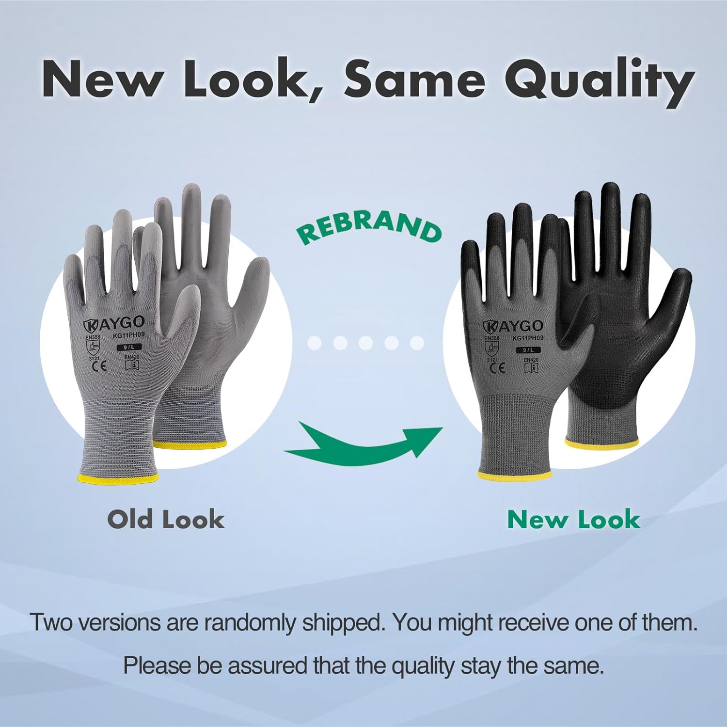 KAYGO Safety Work Gloves PU Coated, 60 Pairs KG11PB, Seamless Knit Glove with Polyurethane Coated Smooth Grip on Palm & Fingers, for Men and Women (Large, Gray)