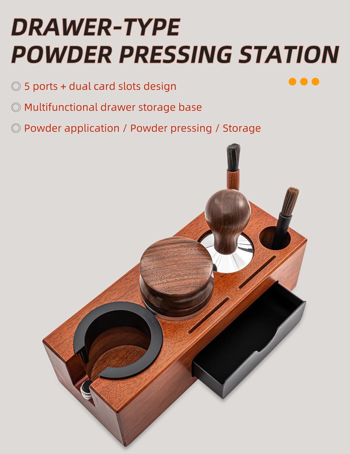 Espresso Tamping Station, Wood Knock Box Drawer Organizer Combo, Compatible with 51-58mm Portafilter and Tamper, for Home Baristas, Coffee Stations, and Espresso Tools Storage