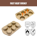 Nonstick 6 Cup Standard Muffin Pan, Cupcake Pan Set, Muffin Tins for Oven, 2 Pack, Gold