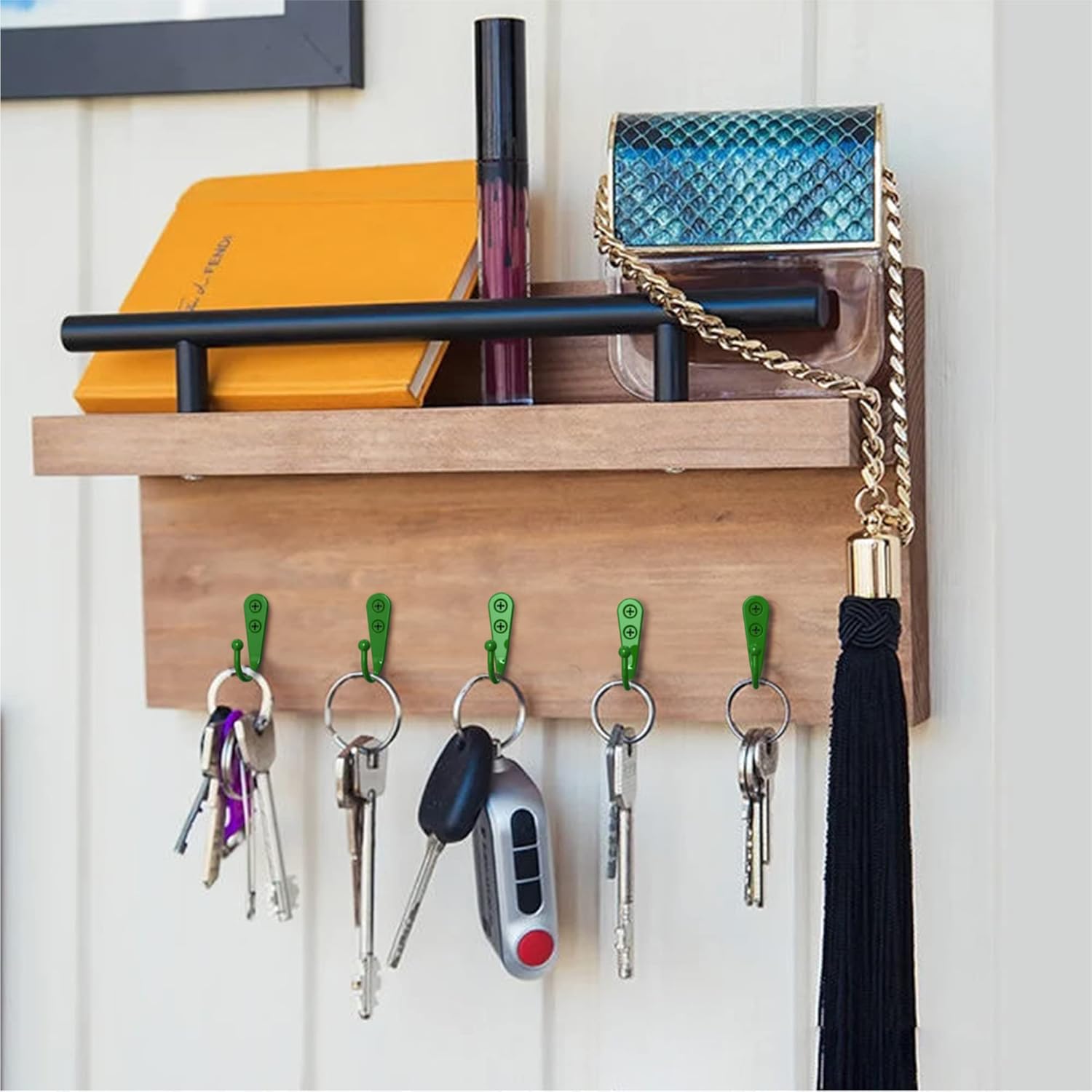 15 Pcs Coat Hooks, Hanger Hook with 30 Pieces Screws for Hanging Hat, Towel, Key, Robe, Coats, Scarf, Bag, Cap, Coffee Cup, Mugs(Green)