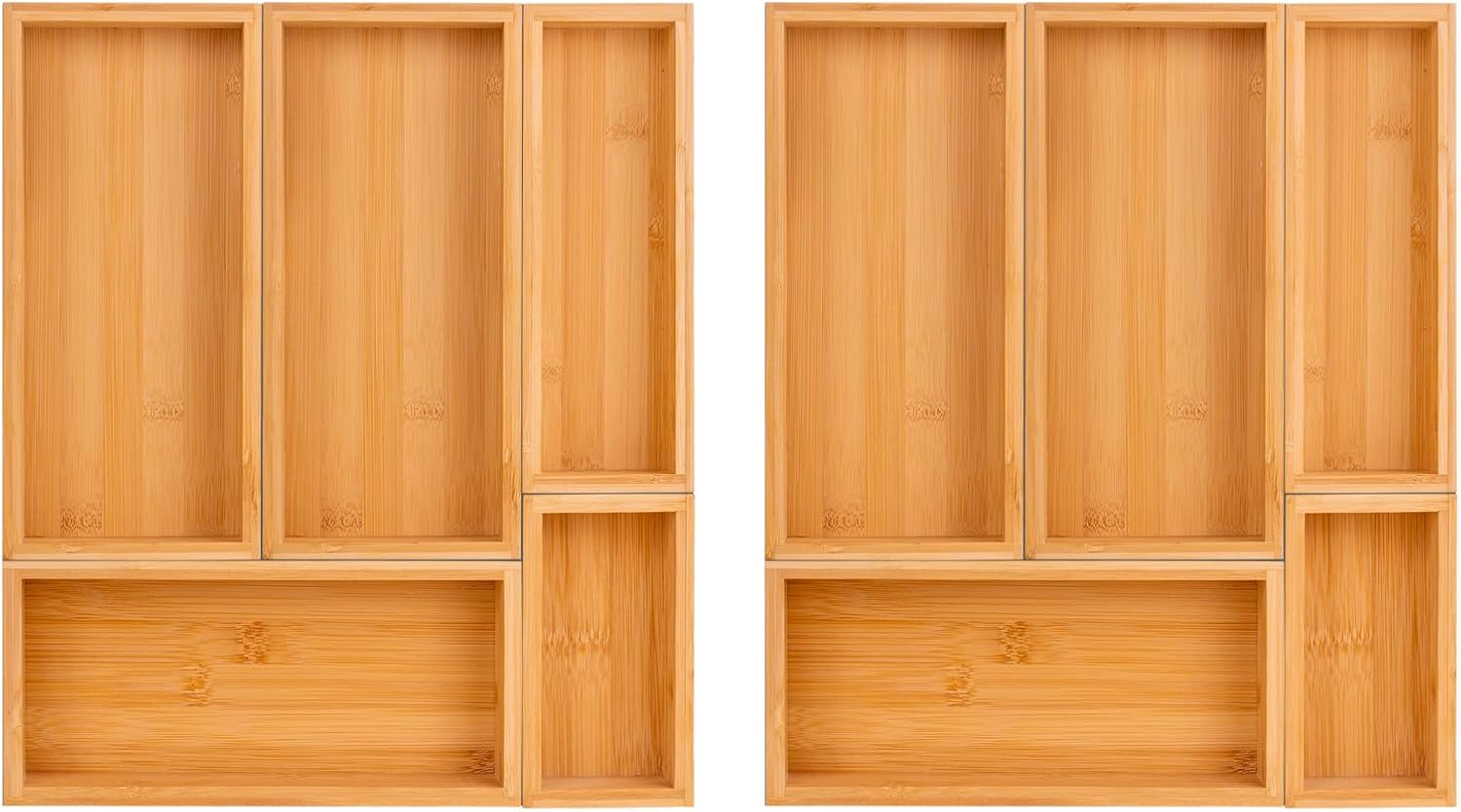 bamboo drawer organizer Set，expandable drawer dividers,wooden storage organizers,large trays for kitchen, bathroom,flatware,Tea Bag Organizer (2 X 5PCS Natural)