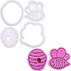 BAKERLOGY Bee Happy - Mini 2" Cookie Cutter & Stamp Set - Cute Bee & BeeHive Design for Easter & Spring Cookies, Cupcakes & Fondant Decorations