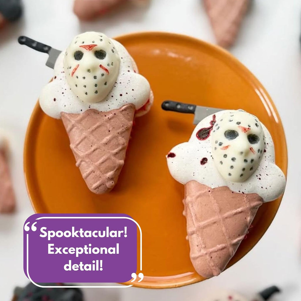 ShapedIceMolds Horror Movie Character Molds – Halloween Silicone Molds for Chocolate, Candy, Resin, Crafts – 3D Scary Film Icons for Party Treats & DIY Decor (Blue)