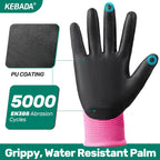 Kebada W1 Work Gloves Women, PU Coated Safety Gloves with Grip, Touchscreen, Ideal for Warehouse Package Handling, Construction, Gardening, Pink X-Small
