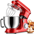 DOBBOR Electric Stand mixer, 9.5QT 660W 7 Speeds Tilt-Head Dough Mixers, Bread Mixer with Dough Hook, Whisk, Beater, Splash Guard for Baking Bread, Cake, Cookie, Pizza, Muffin, Salad and More - Red