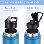 HASLE OUTFITTERS Insulated Water Bottle 22 oz Double Wall Stainless Steel Water Bottle Wide Mouth with Straw Lid & Spout Lid Keeps Cold or Hot(Blue Black Gradient,1)