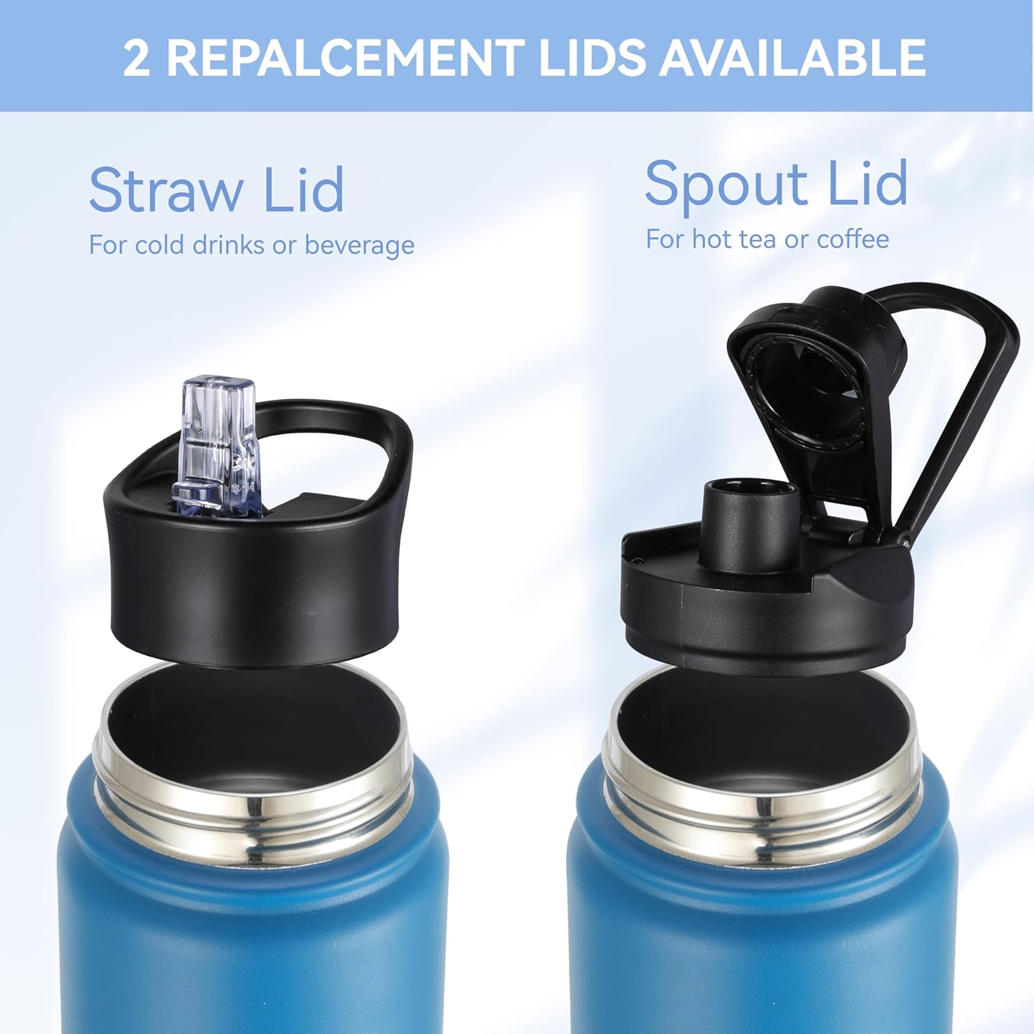 HASLE OUTFITTERS Insulated Water Bottle 22 oz Double Wall Stainless Steel Water Bottle Wide Mouth with Straw Lid & Spout Lid Keeps Cold or Hot(Blue Black Gradient,1)