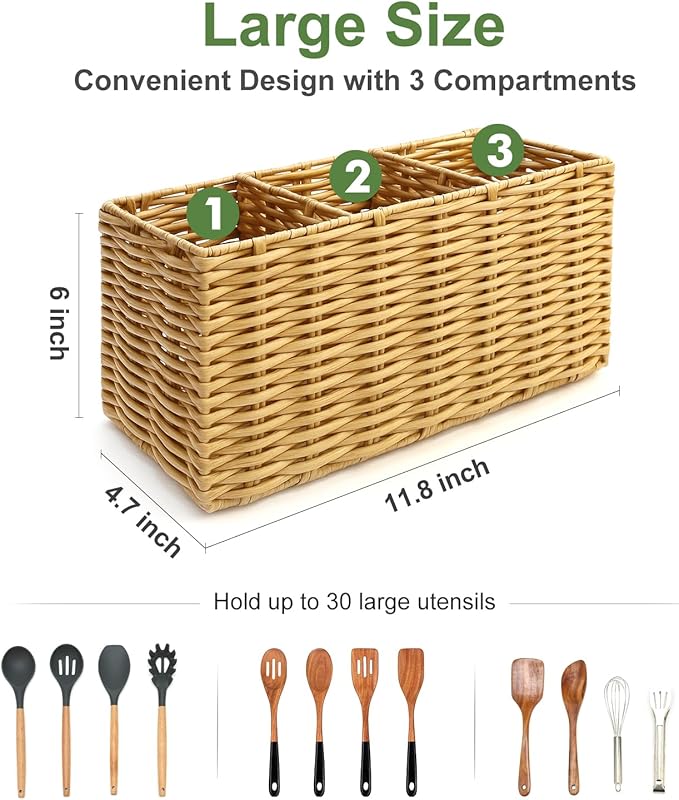 Extra Large Cooking Utensil Holder for Kitchen Counter Utensils Storage Organizer Caddy for Countertop Spatula Holder Big Utensil Crocks Jar Wicker Kitchen Tool Table Holders Decor Accessories