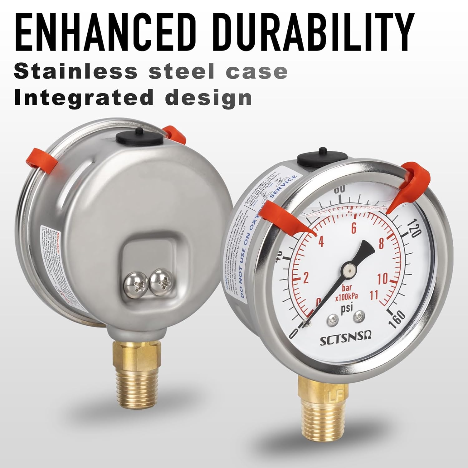 0 to 160 Psi Lead-Free Pressure Gauge, Glycerin Liquid Filled, 2.5 inch Dial, 1/4" NPT Lower Mount, Stainless Steel Case, for Regulator, Potable Water Pump, RV Hose, Well, Air, Pressure Test