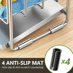 Cisily Silver 2-Tier Kitchen Sink Caddy Organzier Rack with Flexible Dish Brush Holder, Sponge Holder for Kitchen Sink Countertop Organization Storage,Home Decor Stainless Steel