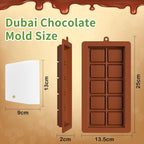 Dubai Chocolate Mold 2 Pack,0.79 Inch Deep Large and Thick Silicone Chocolate Bar Molds and scraper for Stuffed Bar,Big Chocolate Candy Bar Mold for Filling Knafeh Pistachio Kit